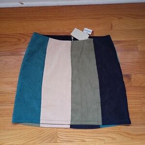 Hem & Thread Mini Skirt Spring  Colorblock Corduroy Zipper Closure Medium